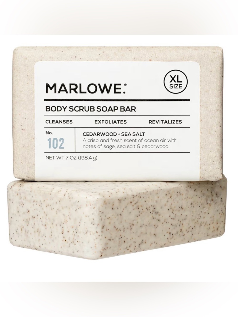 Marlowe No. 102 Body Scrub Soap Bar Cedarwood & Sea Salt XL 7 oz